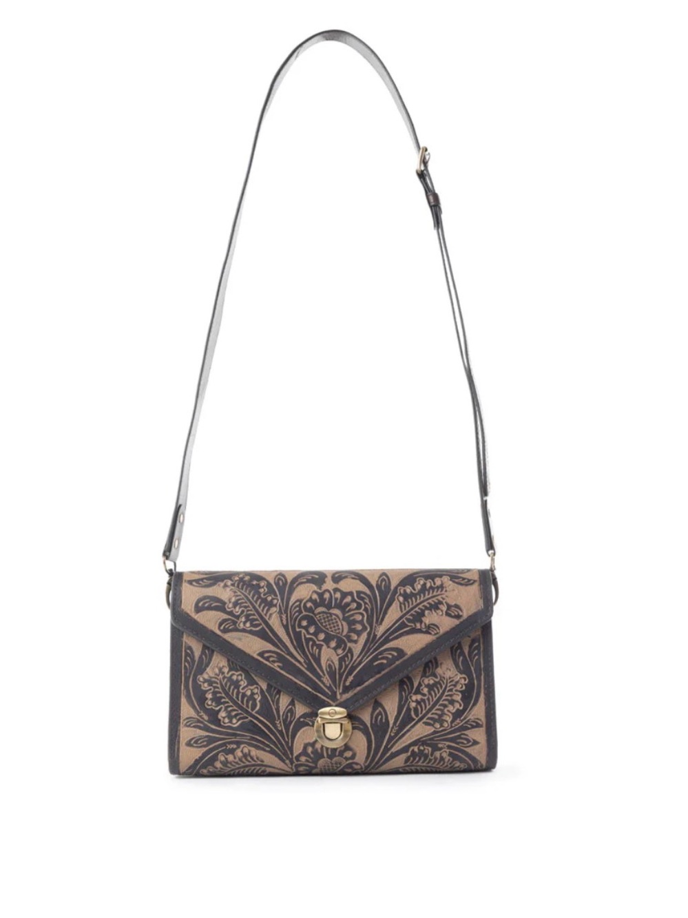 Western Bag Tooled Floral-Embossed Leather Crossbody Bag